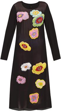 New Power Generation Floral-appliqué Chiffon Dress - Womens - Black Multi