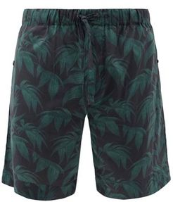 Byron-print Cotton Pyjama Shorts - Mens - Navy Green