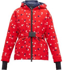 Star And Moon Embroidered Ski Jacket - Womens - Red