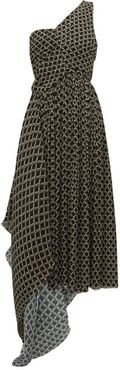Jerica Geometric-print Pleated-chiffon Dress - Womens - Black Multi