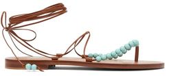 X Kim Hersov Kaiah Beaded Leather Sandals - Womens - Tan Multi