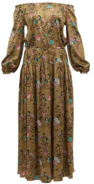 Creek Floral-print Silk-blend Satin Maxi Dress - Womens - Brown Multi