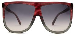 Filipa Oversized Flat-top Acetate Sunglasses - Womens - Red