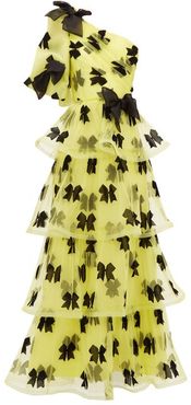 Bow One-shoulder Tiered Tulle Gown - Womens - Yellow Multi