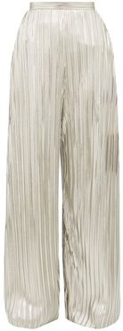 Wide-leg Pleated Metallic Trousers - Womens - Silver