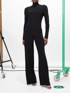 High-neck Jersey Wide-leg Jumpsuit - Womens - Black