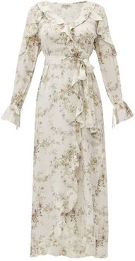 Bedford Floral-print Ruffle-trim Silk Dress - Womens - Beige