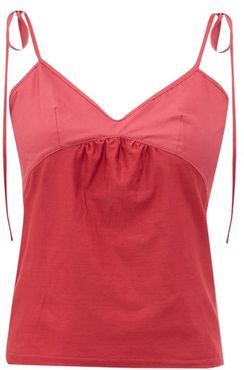 Tie-strap Cotton-jersey Camisole - Womens - Ruby