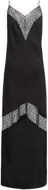 Lace-insert Satin Slip Dress - Womens - Black