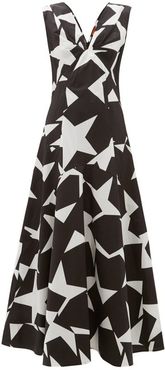 Star-print Cotton Maxi Dress - Womens - Black White
