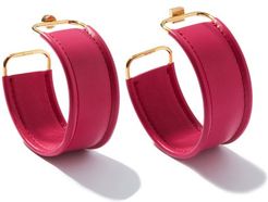 Les Fauteils Leather Hoop Earrings - Womens - Pink