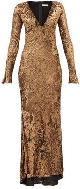 Ailish Plunge-neckline Sequinned Maxi Dress - Womens - Bronze