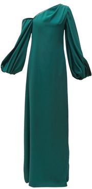 Knotted-back Asymmetric Silk Crepe Gown - Womens - Dark Green