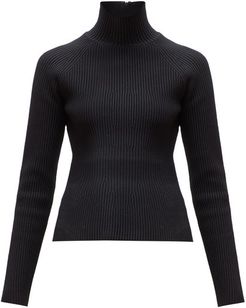 Roll-neck Ribbed Sweater - Womens - Black