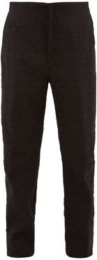 Intrecciato Wool-blend Straight-leg Trousers - Mens - Black