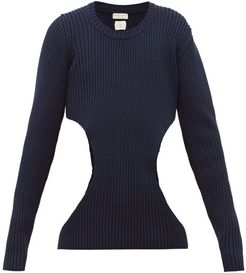 Cutout Ribbed Cotton-blend Sweater - Mens - Navy