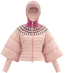 Alexis Colour-block Cape-sleeve Down Jacket - Womens - Light Pink