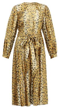 Pleated Leopard-print Silk-blend Lamé Midi Dress - Womens - Leopard