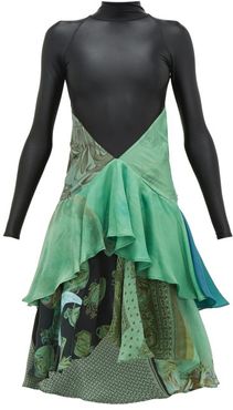 Upcycled Bodysuit And Silk Scarf Dress - Womens - Green Multi