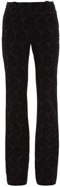 Flocked Paisley-print Wool-blend Trousers - Womens - Black