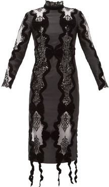 Deletta Lace-insert Velvet And Sequin Fitted Dress - Womens - Black