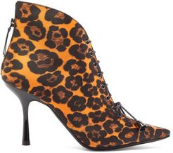 Mae Leopard-print Lace-up Satin Ankle Boots - Womens - Leopard