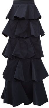 Tiered Cotton-blend Maxi Skirt - Womens - Navy