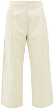 Pleated Cotton-twill Wide-leg Trousers - Womens - Ivory