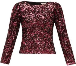 Long-sleeved Sequinned Top - Womens - Burgundy