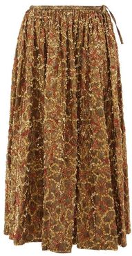 Sequinned Brocade Midi Skirt - Womens - Gold