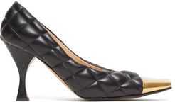 Square Toe Cap Quilted-leather Pumps - Womens - Black