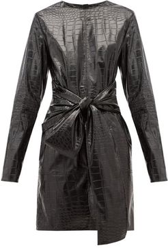 Crocodile-effect Faux Leather Mini Dress - Womens - Black