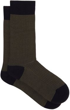 Fabian Herringbone Cotton-blend Socks - Mens - Navy
