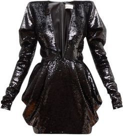 Plunge-neck Draped Two-way Sequin Mini Dress - Womens - Black