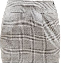 Prince Of Wales-check Wool-blend Skirt - Womens - Grey Multi