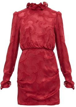 Rina Ruffled Silk-blend Jacquard Mini Dress - Womens - Burgundy