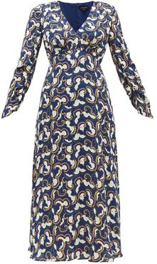 Lisa Cloud-print Crepe Midi Dress - Womens - Navy White