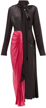 Necktie Asymmetric Satin Midi Dress - Womens - Black Multi