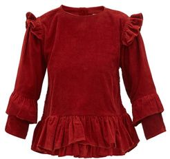 Amla Ruffled Cotton-corduroy Top - Womens - Red Multi