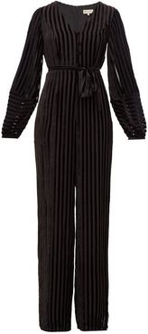 Aaloka Striped Devoré-velvet Jumpsuit - Womens - Black