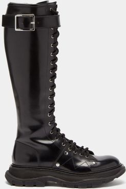 Tread Exaggerated-sole Leather Knee-high Boots - Womens - Black