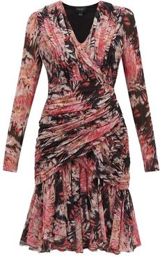 Floral-print Ruched Silk Dress - Womens - Black Multi