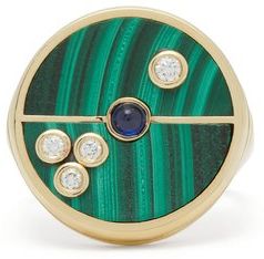 Compass Diamond, Sapphire, Malachite & Gold Ring - Womens - Green Gold