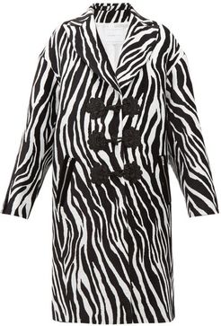 Zebra-jacquard Evening Coat - Womens - White Black