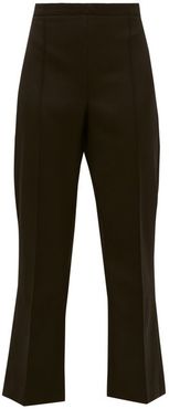 High-rise Cropped Virgin-wool Flared Trousers - Womens - Black