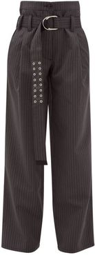 Yves High-rise Pinstripe Twill Wide-leg Trousers - Womens - Grey