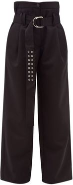 Yves High-rise Belted Wool Wide-leg Trousers - Womens - Black