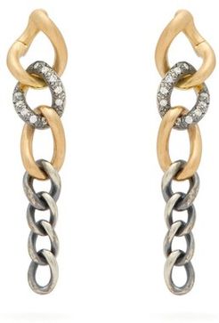 Diamond, 18kt Gold & Sterling-silver Drop Earrings - Womens - Silver Gold