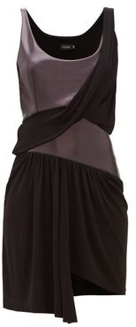 Draped Coated Jersey Mini Dress - Womens - Black Navy