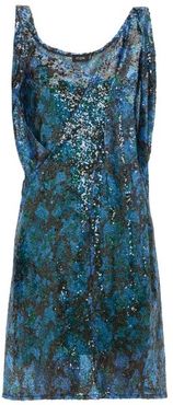 Draped-shoulder Sequinned Mini Dress - Womens - Green Multi